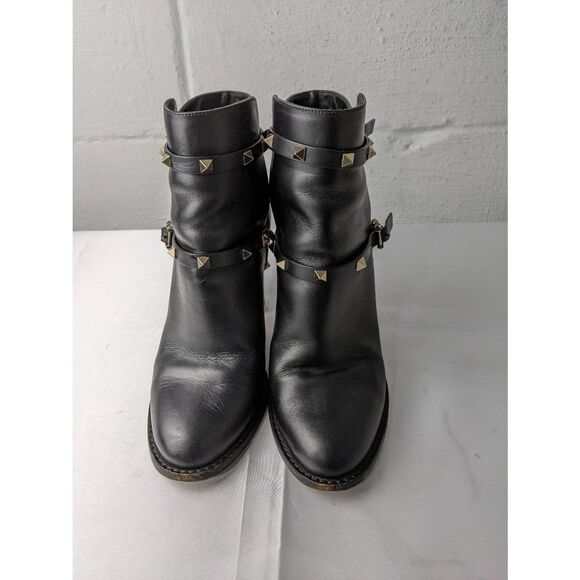Valentino Garavani Rockstud Ankle Boots Black Leather Booties Size 39 EU 9 US - Picture 3 of 15